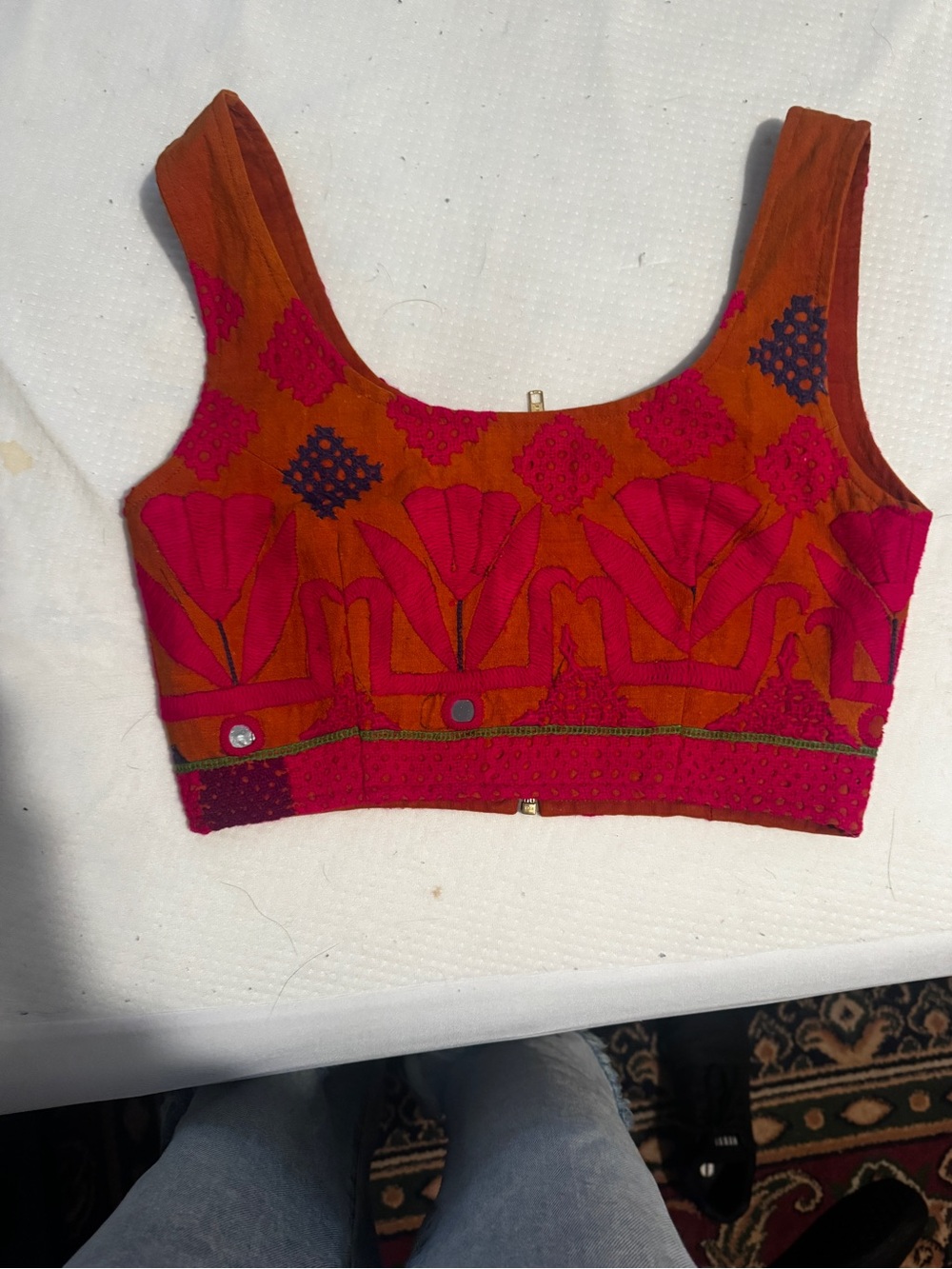 Embroidered Red and Orange Crop Top